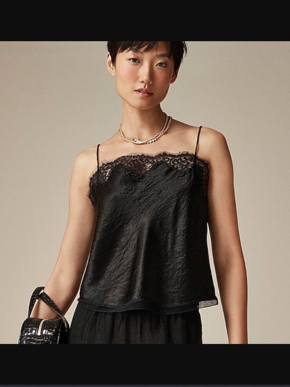 J.Crew Lace-trim camisole top in textured satin